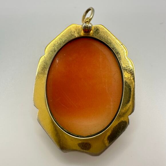 Antique Edwardian 1900s 1910s solid 14kt yellow gold carved shell cameo pendant - Picture 7 of 9